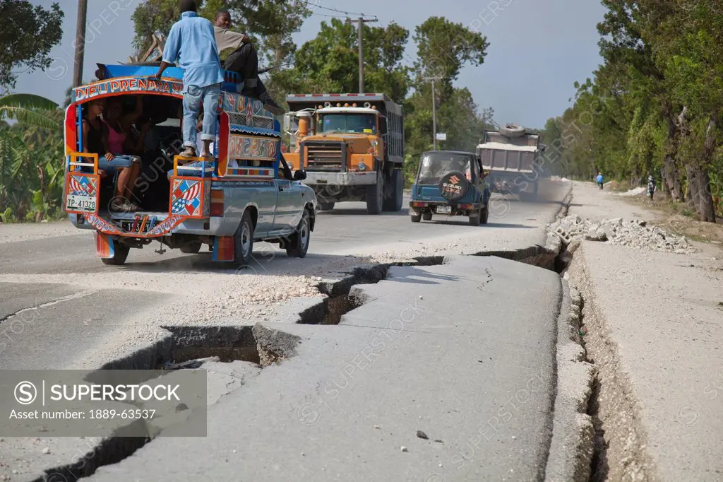 large cracks in the road after the earthquake, port_au_prince, haiti