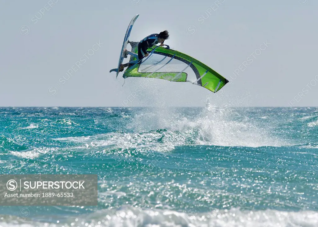 windsurfing off punta paloma, tarifa cadiz andalusia spain