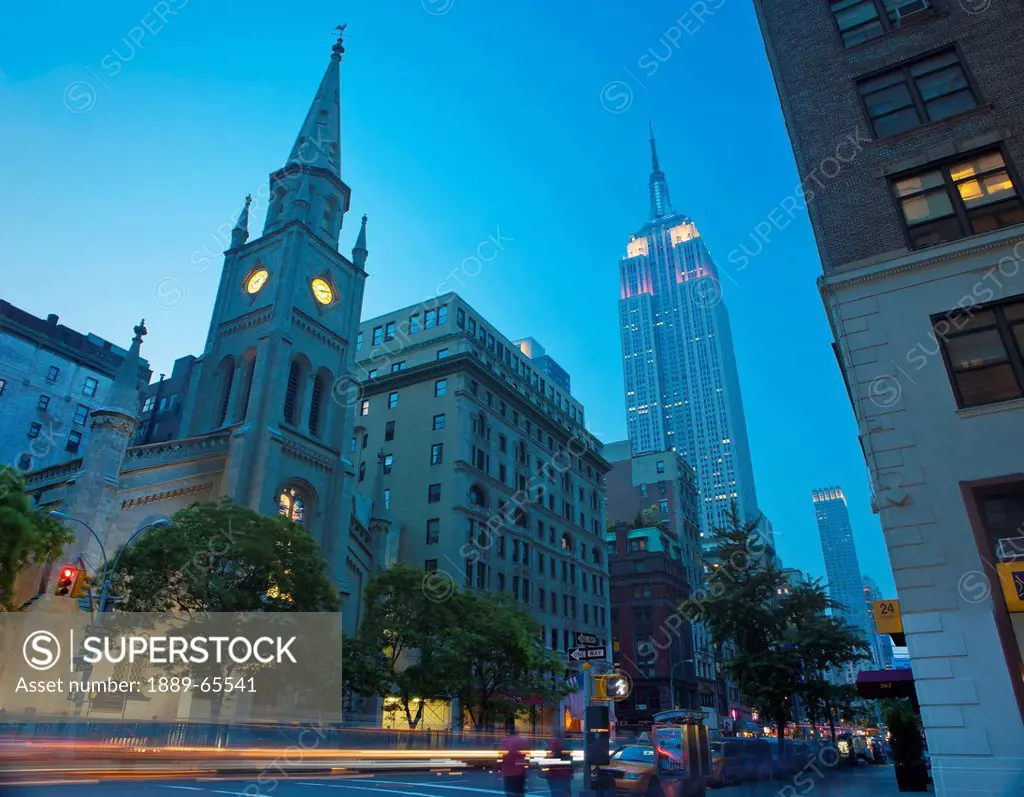 empire state building and collegiate reformed church on fifth avenue, new york city new york united states of america