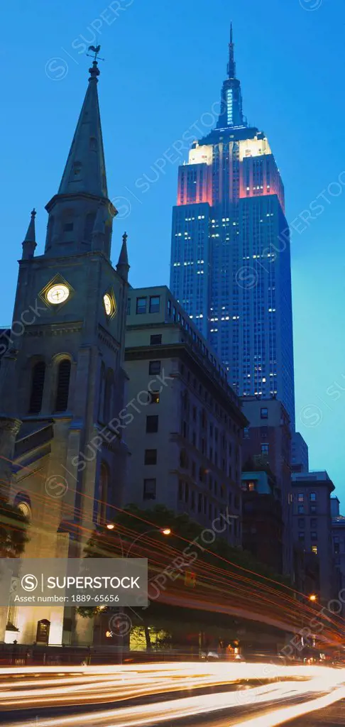 empire state building and collegiate reformed church on fifth avenue, new york city new york united states of america
