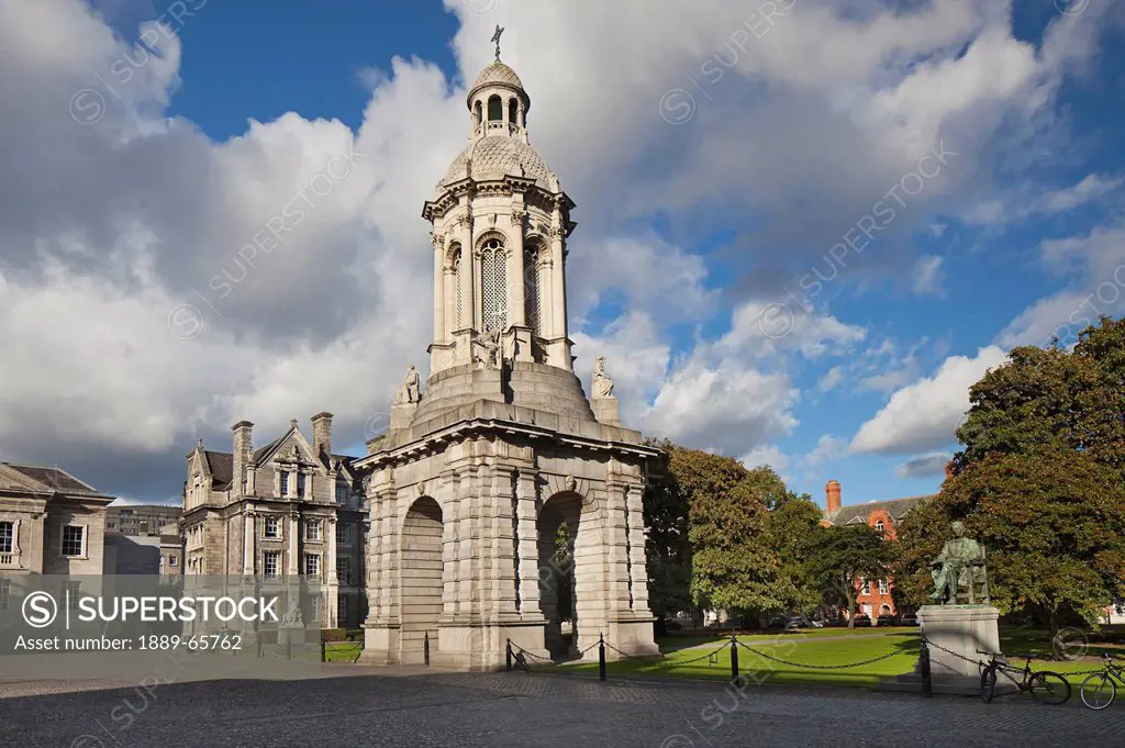trinity college showing library square and campanile bell tower as taken from parliament square, dublin county dublin ireland