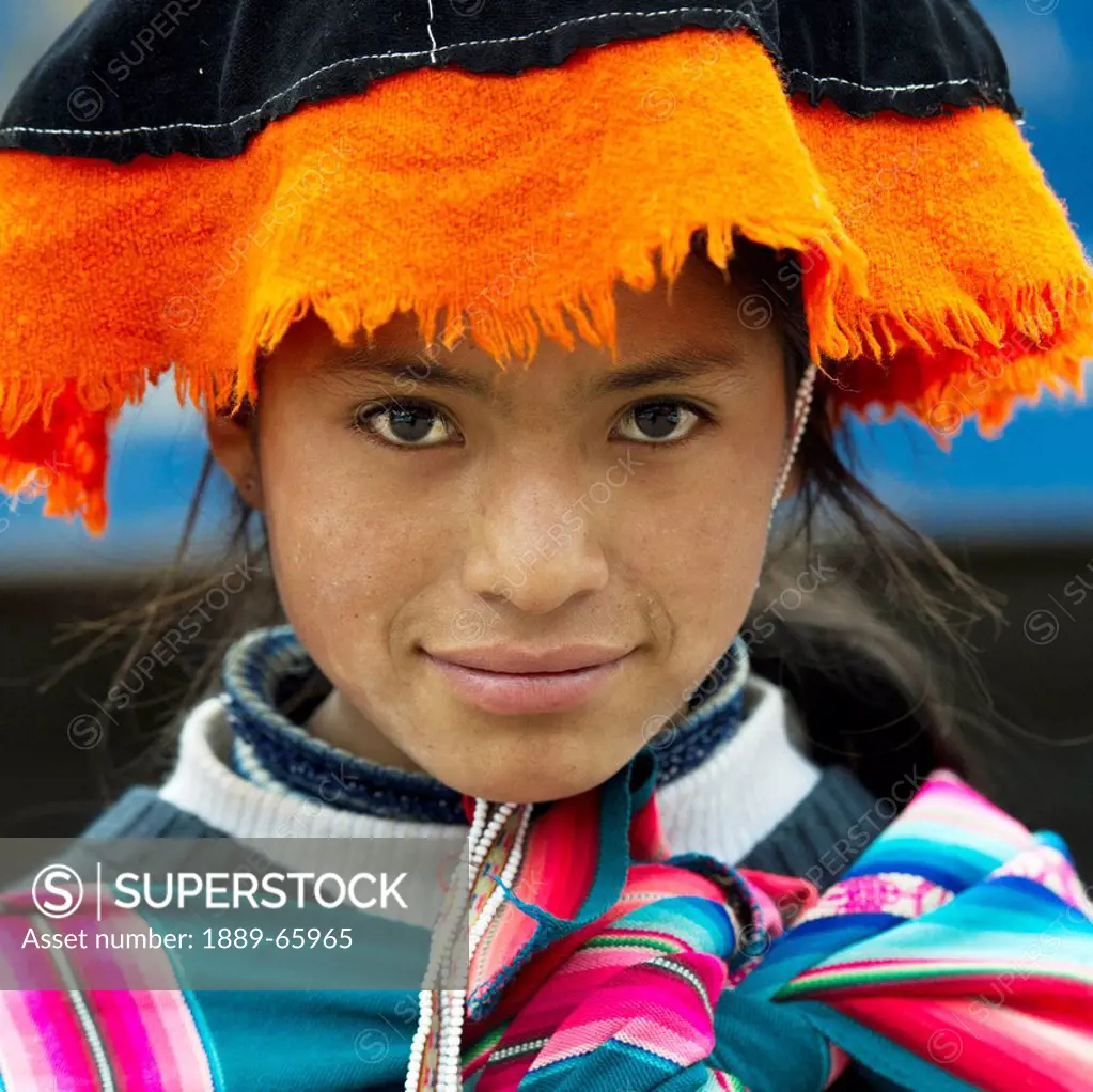 Portrait Of A Young Woman Wearing A Hat, Cusco Peru