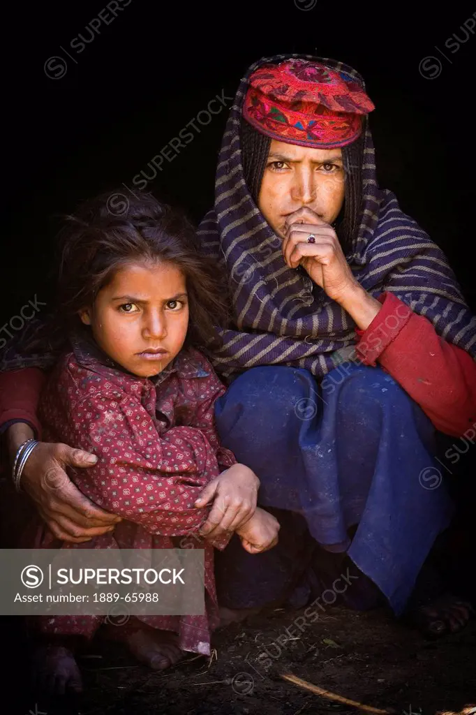 A Bakarwal Gujjar Mother And Child Sit Together, Lidderwat Valley Kashmir India