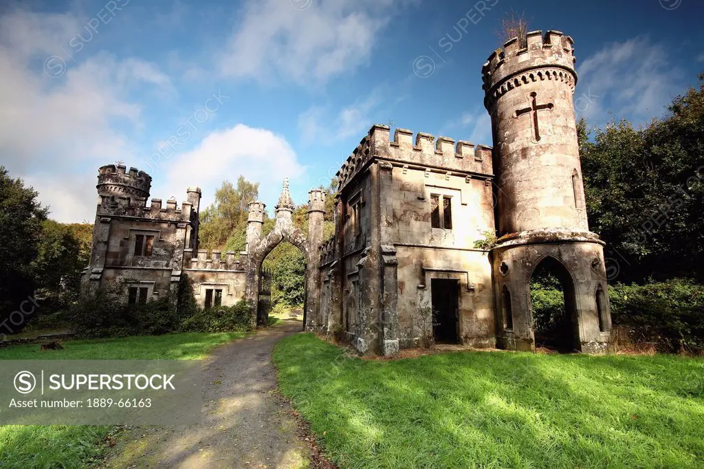 entrance to ballysaggartmore towers, county waterford, ireland
