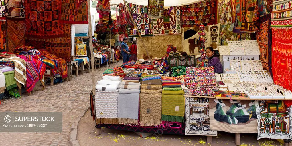 stall at sunday market, sacred valley cusco peru