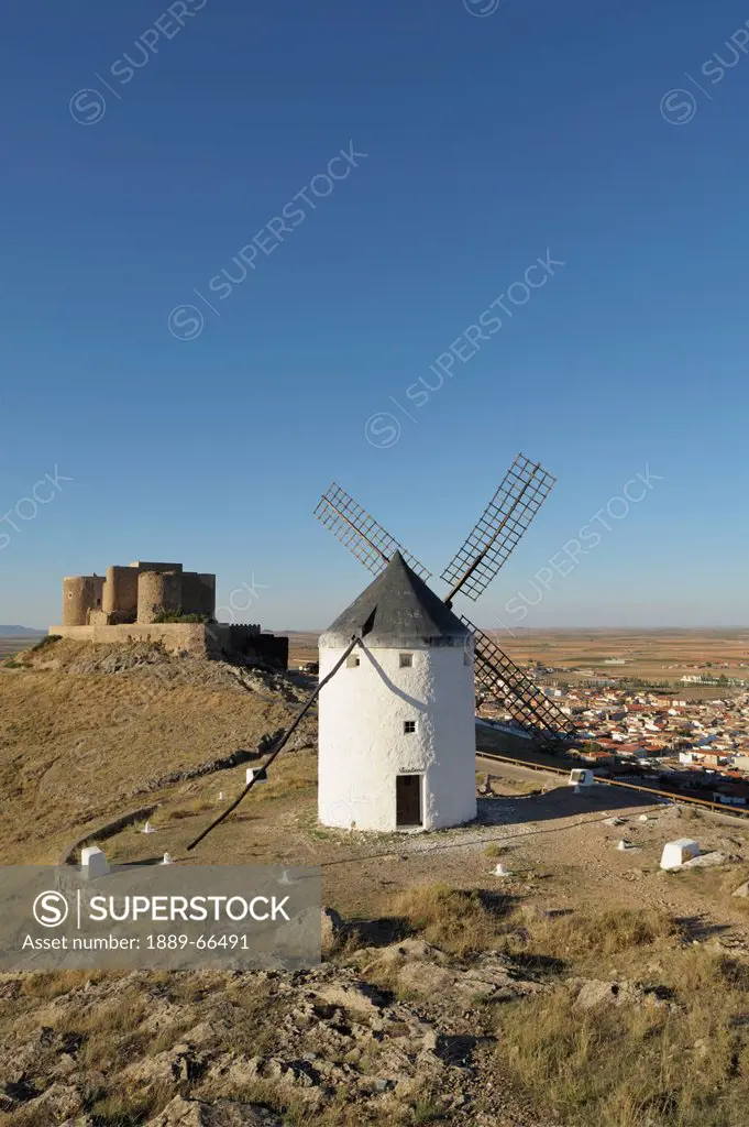 12th century castle and windmills of la mancha, consuegra spain