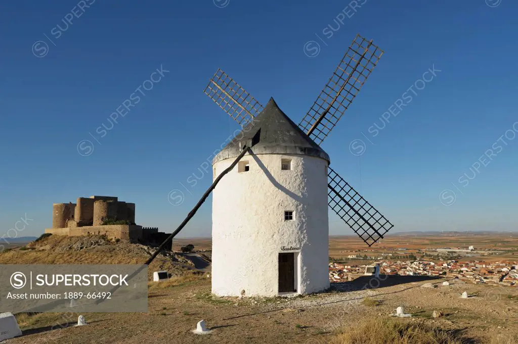 12th century castle and windmills of la mancha, consuegra spain