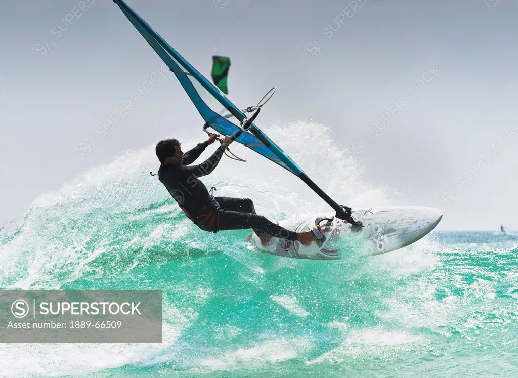 windsurfing off punta paloma, tarifa cadiz andalusia spain