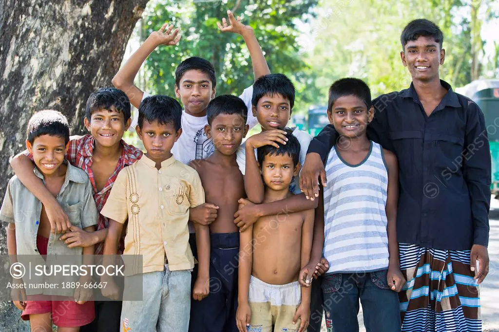 A Group Of Boys In A Rural Area Outside Sylhet, Bangladesh