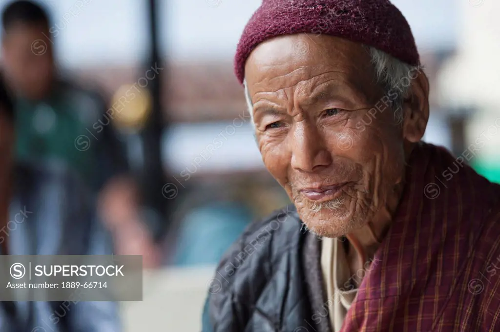 Portrait Of Senior Bhutanese Man, Thimphu Bhutan