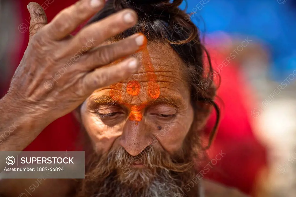 A Holy Man With A Third Eye Painted On His Face, Haridwar India