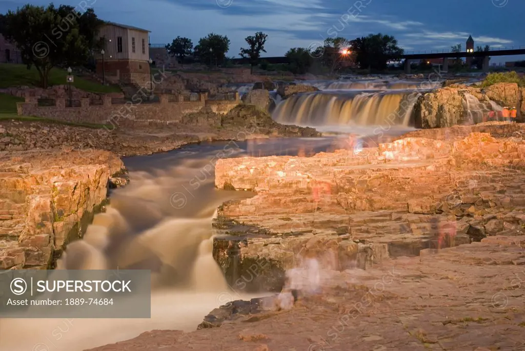 Waterfalls At Night, Sioux Falls South Dakota United States Of America