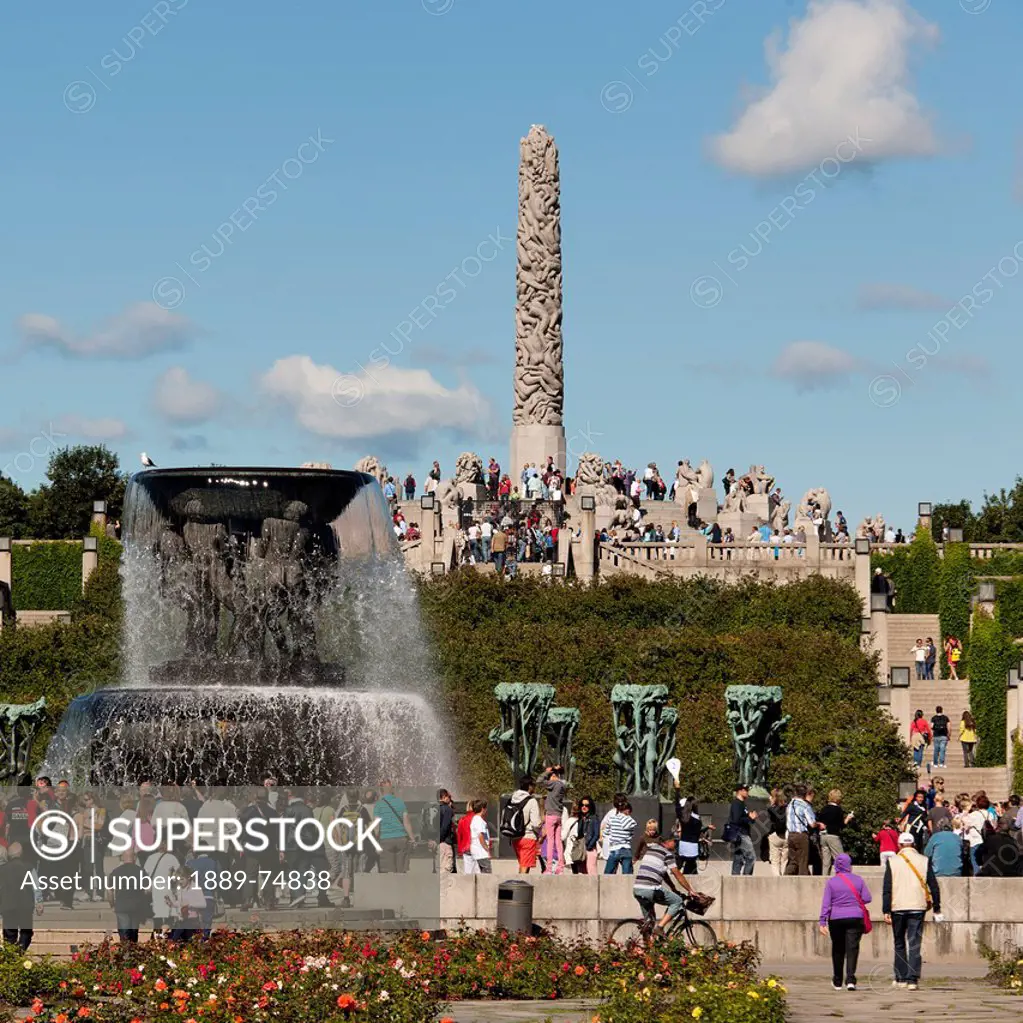 A Crowd Gathers At Frogner Park Vigeland Sculpture Park, Oslo Norway
