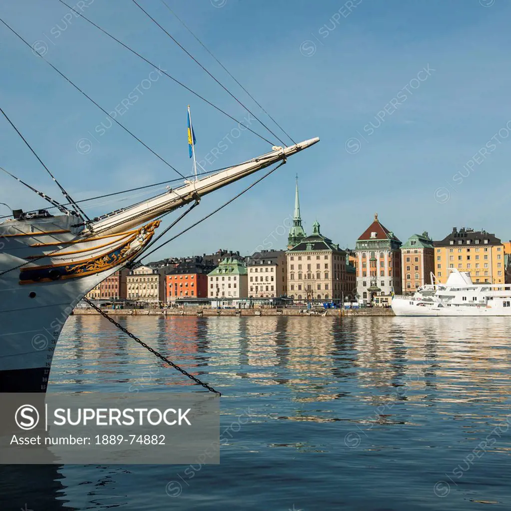 Boats in the water and buildings along the shoreline, stockholm sweden