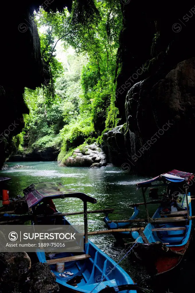 Boats on a river, green canyon pangandaran java indonesia