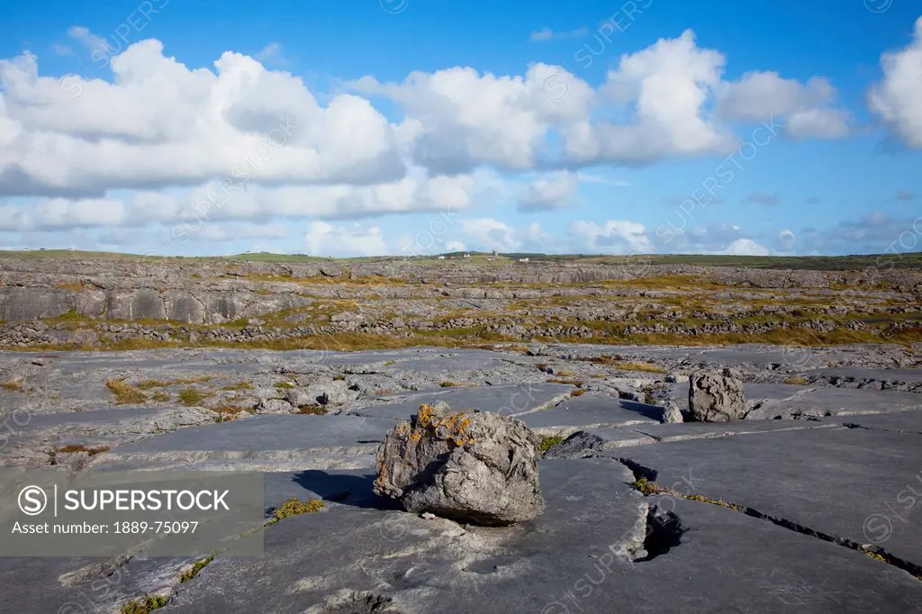 Rock slab and landscape of the burren, county clare ireland