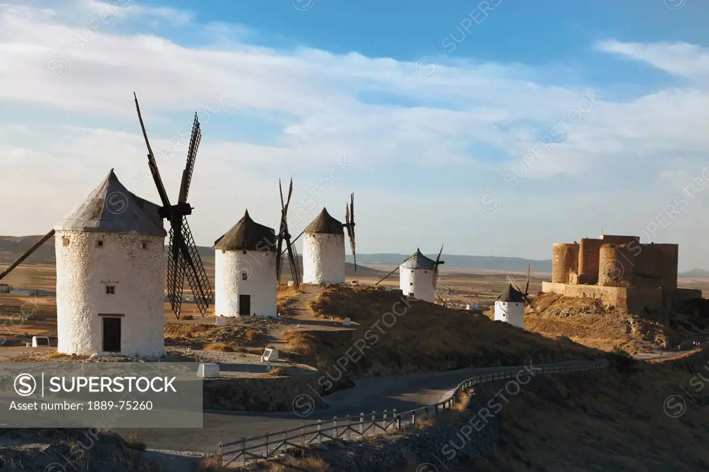 Windmills And Castle, Consuegra Toledo Province La Mancha Spain