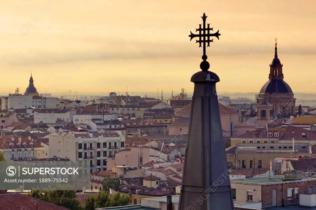 Domes spires and rooftops in a city skyline, madrid spain