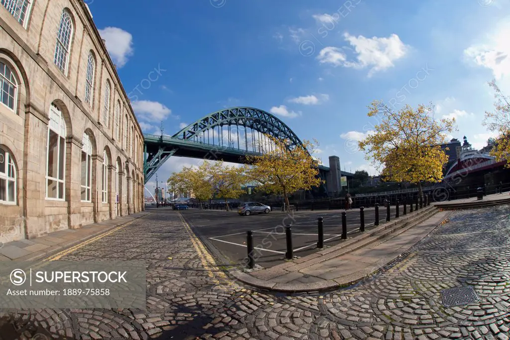 View Of The Tyne Bridge From A Parking Lot, Newcastle Northumberland England