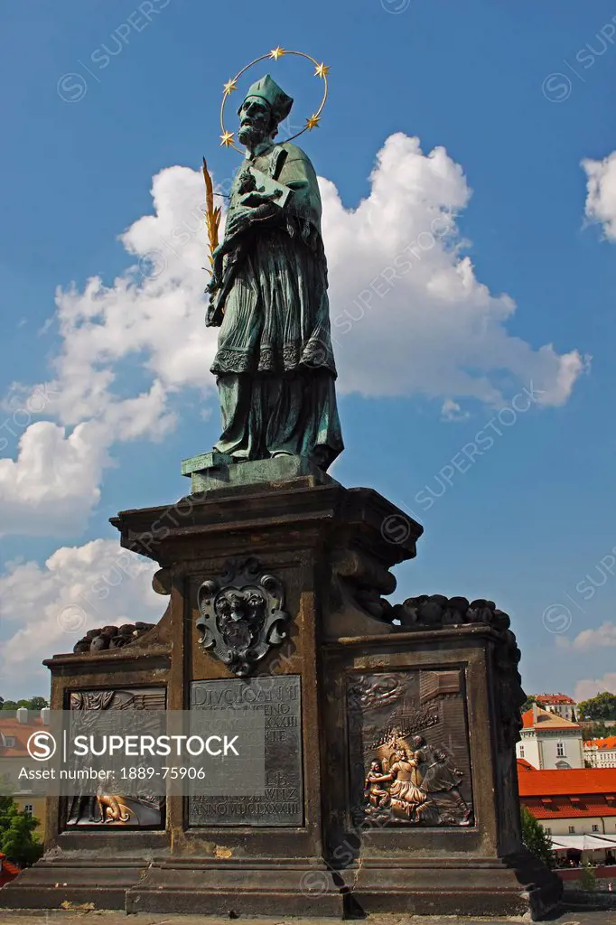 Statue Of St John Nepomuk On Charles Bridge Or Karluv Most, Prague Czech Republic