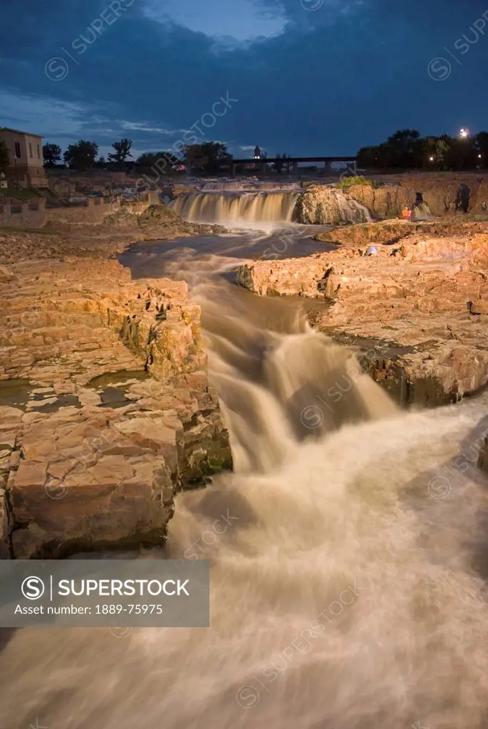 Waterfalls At Night, Sioux Falls South Dakota United States Of America
