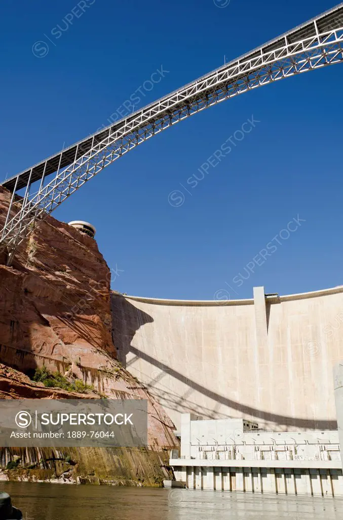 Bridge Crossing Colorado River And Glen Canyon Dam, Arizona United States Of America