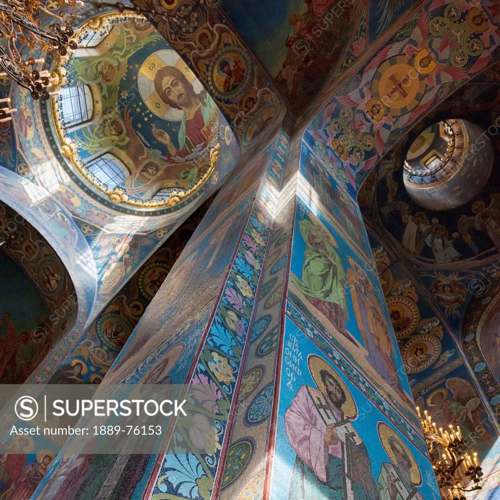 Mosaic of a religious figures and symbols in church of the savior on spilled blood, st. petersburg russia