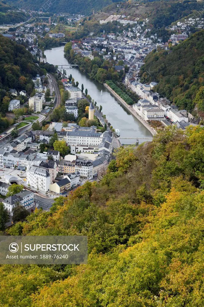 High angle view of the river lahn and city, bad ems rheinland_pfalz germany