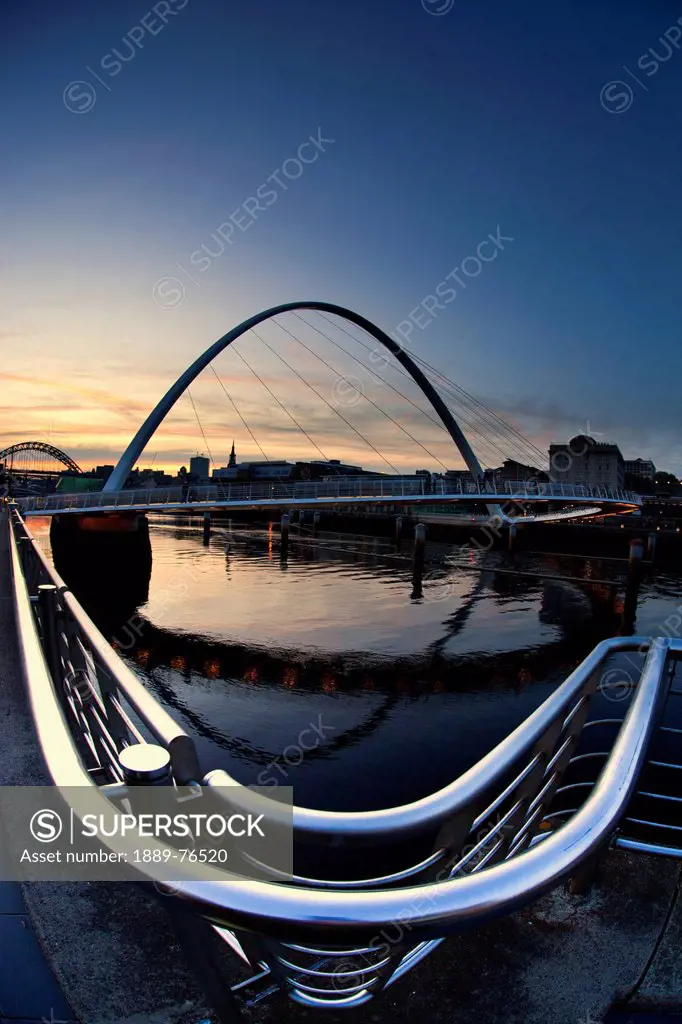 An Arched Bridge Crossing River Tyne And Sunset, Newcastle Tyne And Wear England