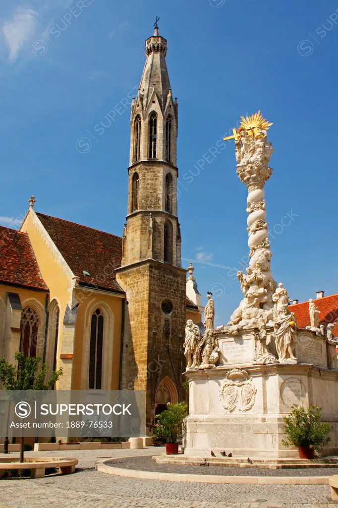 Trinity Column And The Goat Church In The Old Town Of Sopron, Gyor_Moson_Sopron Hungary