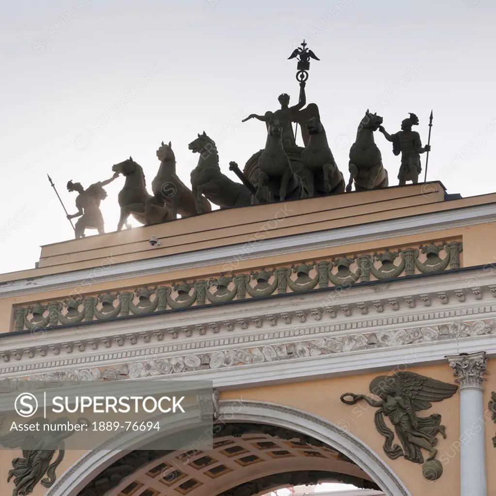 Sculptures on top of the general staff building, st. petersburg russia