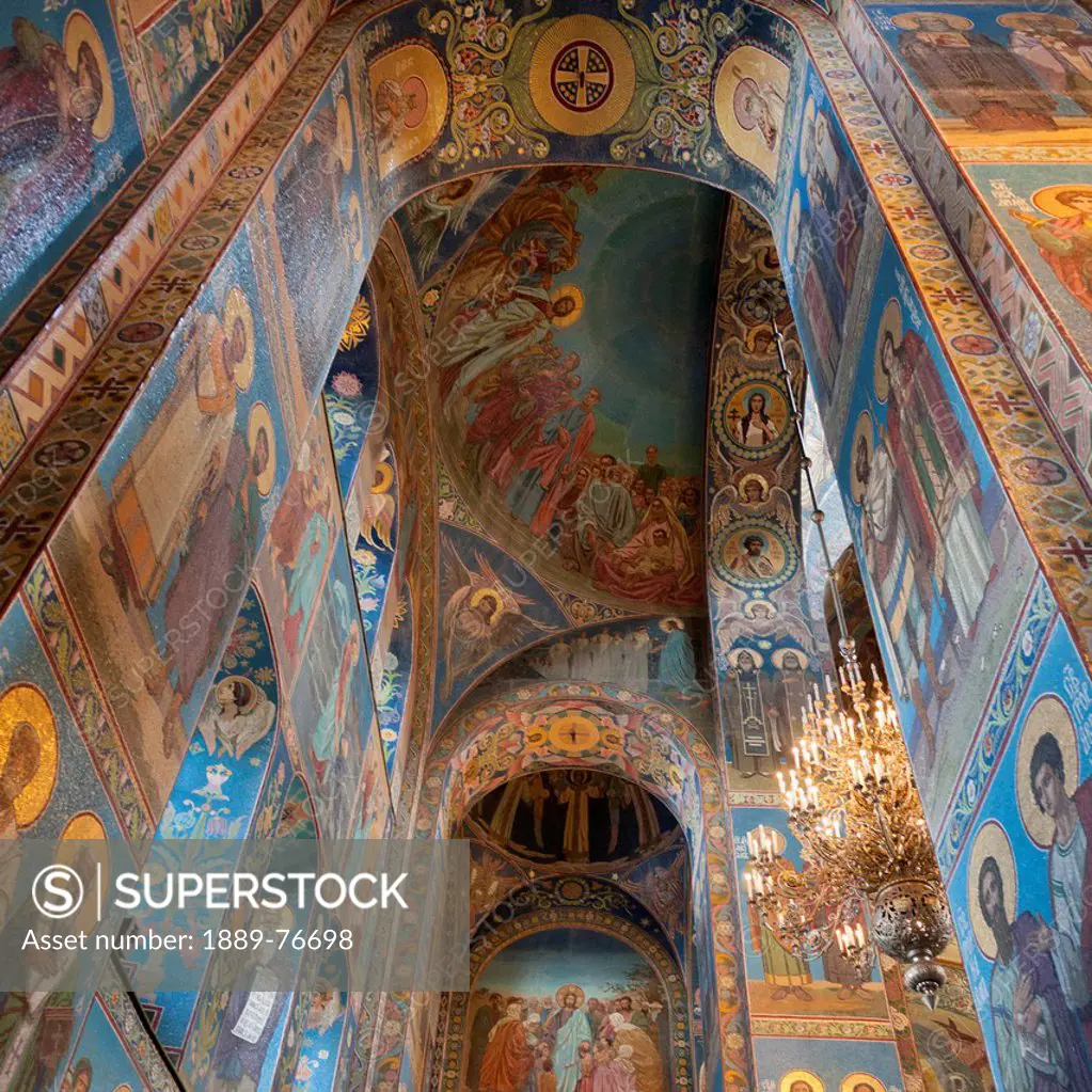 Mosaic of a religious figures and symbols in church of the savior on spilled blood, st. petersburg russia