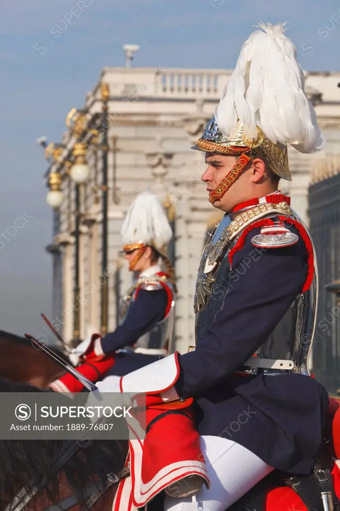 Cuirassiers of the royal guard in traditional uniform, madrid spain