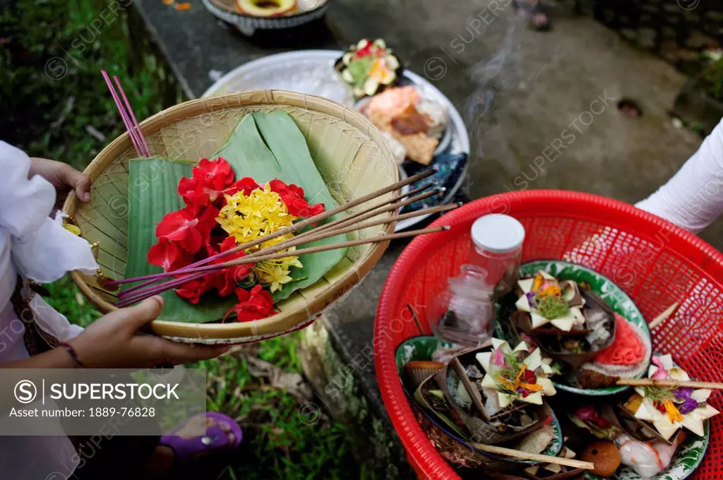 Offerings for kuningan festival, bali indonesia