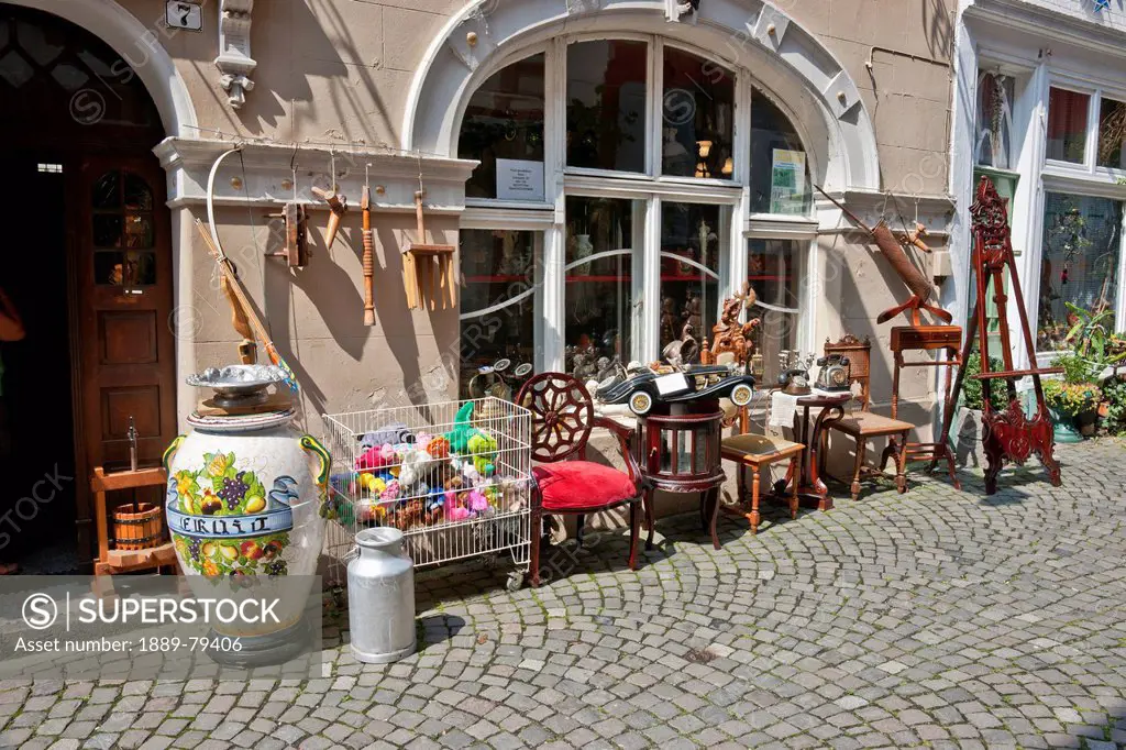 antique shop with wares displayed outside, bernkastel_kues rhineland_palatinate germany