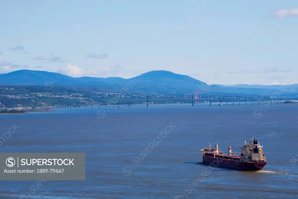 a ship on the st. lawrence river, quebec city, quebec, canada