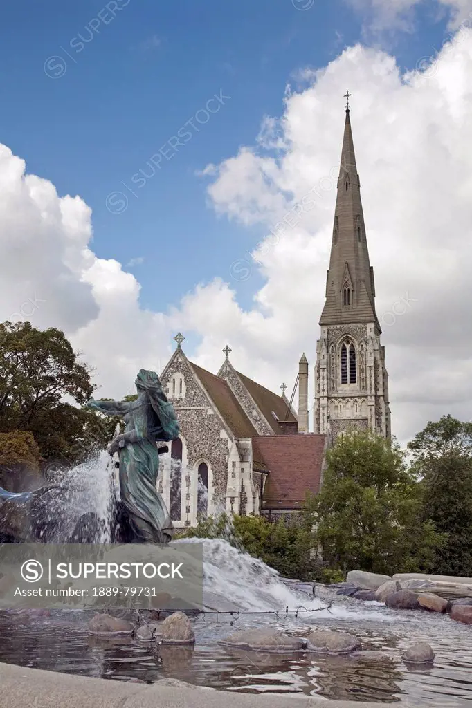 gefion fountain at st. alban´s anglican church, copenhagen, denmark