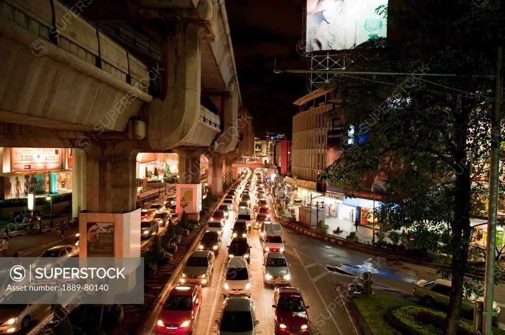 busy street at night, bangkok thailand