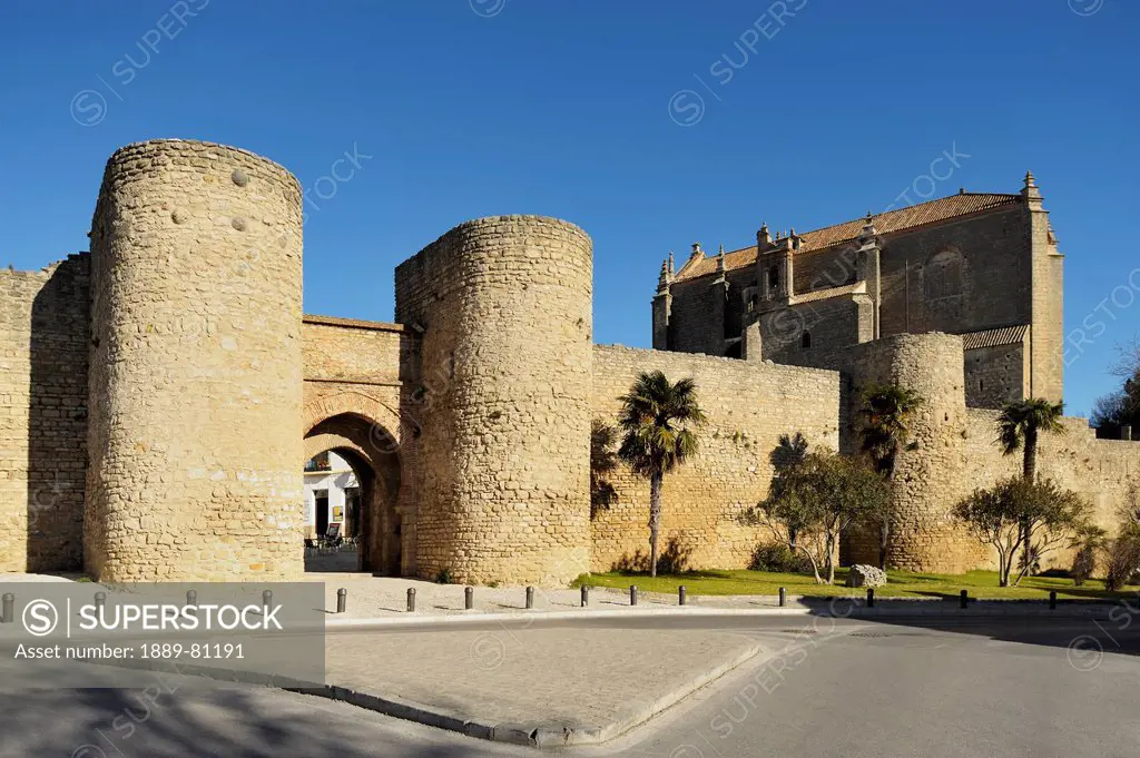 City walls to the south with the parroquia del espiritu at the right hand side, ronda malaga spain