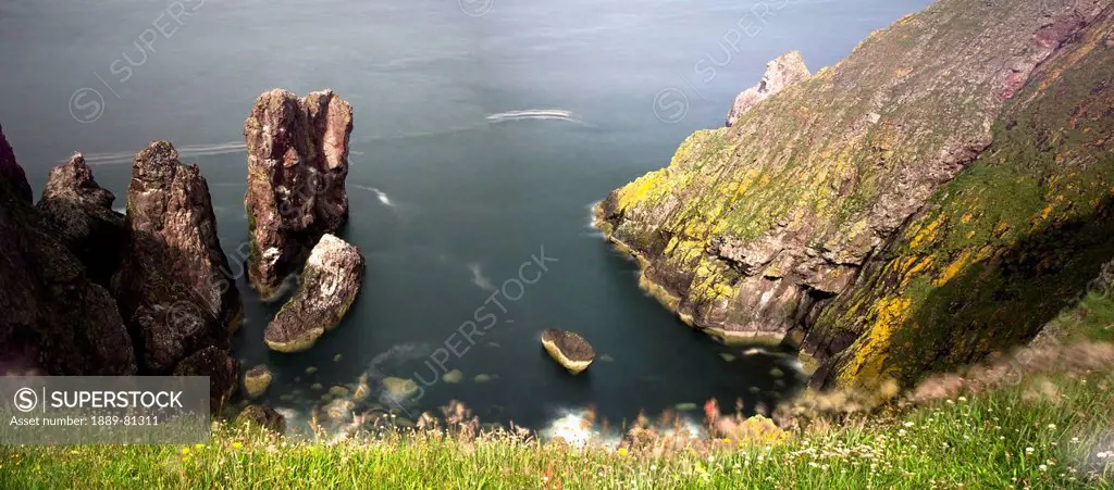 High angle view of the rock formations along the coast at st. abb´s head, scottish borders scotland