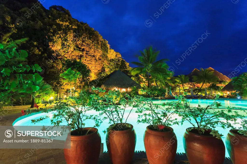 Plants in pots along the poolside of bora bora nui resort & spa bora bora island society islands french polynesia south pacific