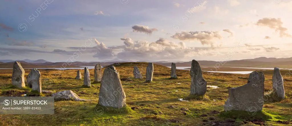 Callanish stone circle number 3 early in the evening, isle of lewis outer hebrides scotland