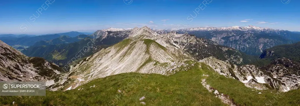 Panoramic view from the top of vogel in the julian alps, bohinj gorenjska slovenia