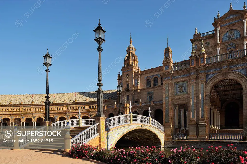 A bridge over a waterway at the plaza de espana, seville andalusia spain