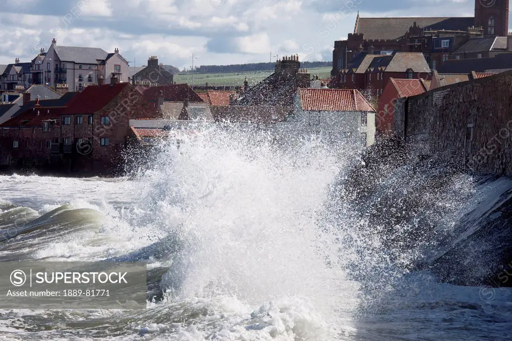 Waves crashing against the shore, dunbar scottish borders scotland