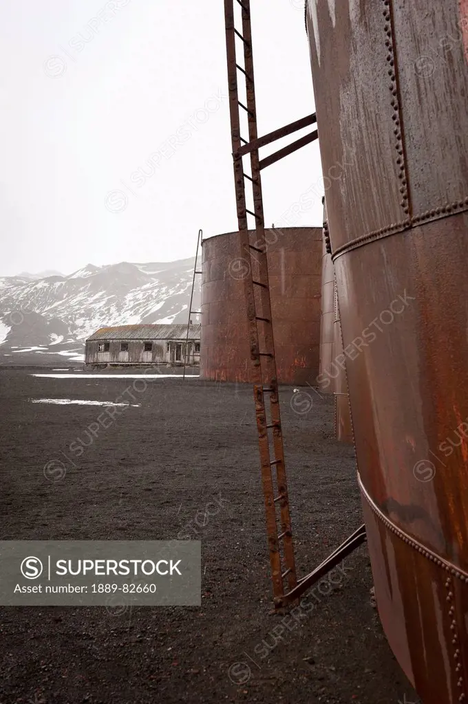 Whale oil tanks in whalers bay, deception island, south shetland islands, antarctica