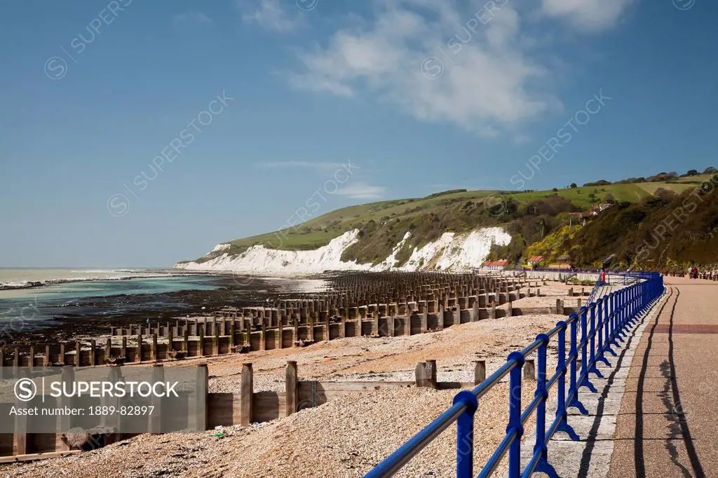 Promenade, groynes and beachy head, eastbourne, sussex, england