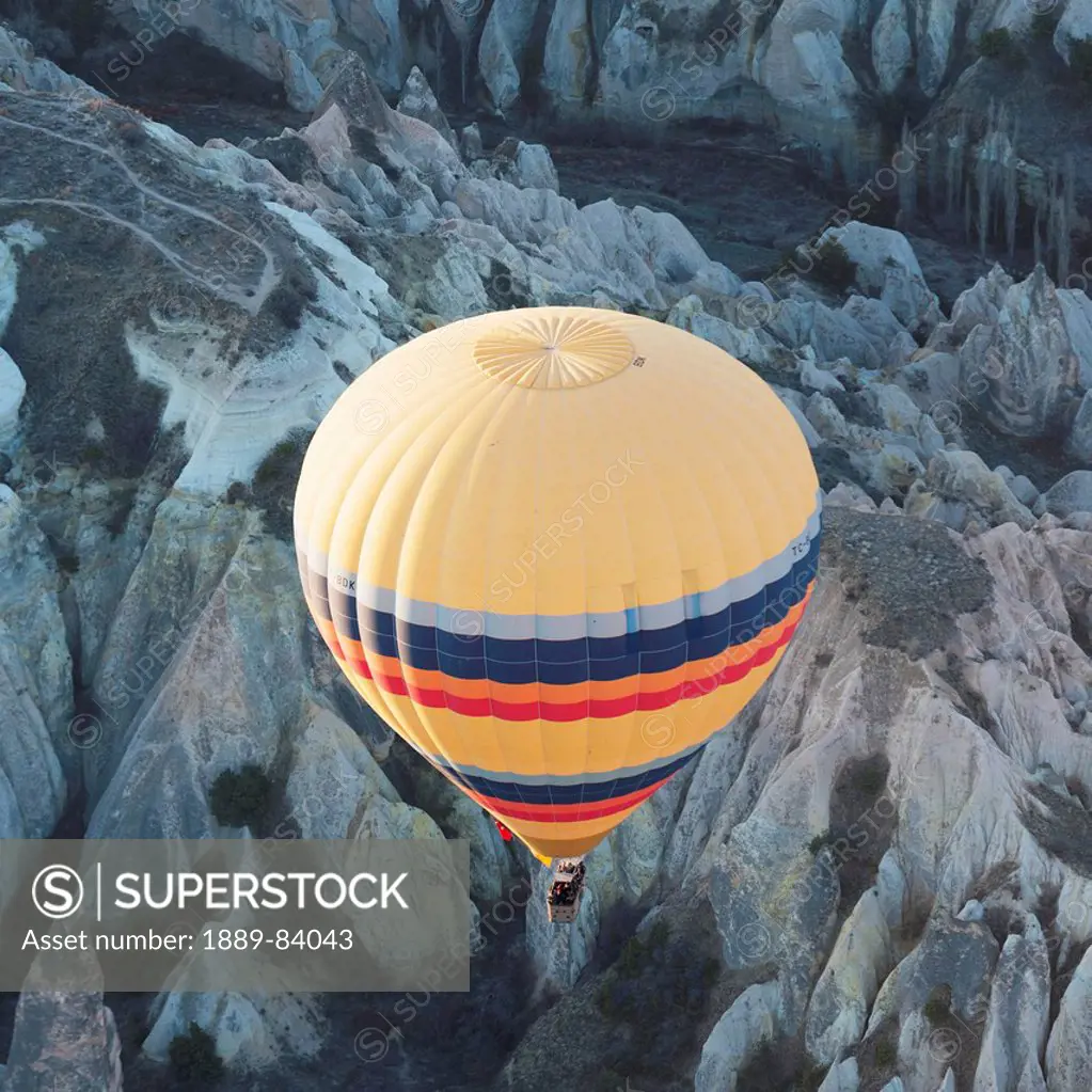 High Angle View Of A Hot Air Balloon In Flight, Goreme Nevsehir Turkey