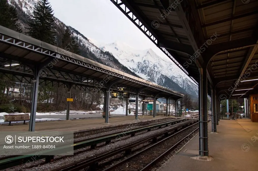 Train Tracks At A Train Station, Chamonix_Mont_Blanc Rhone_Alpes France