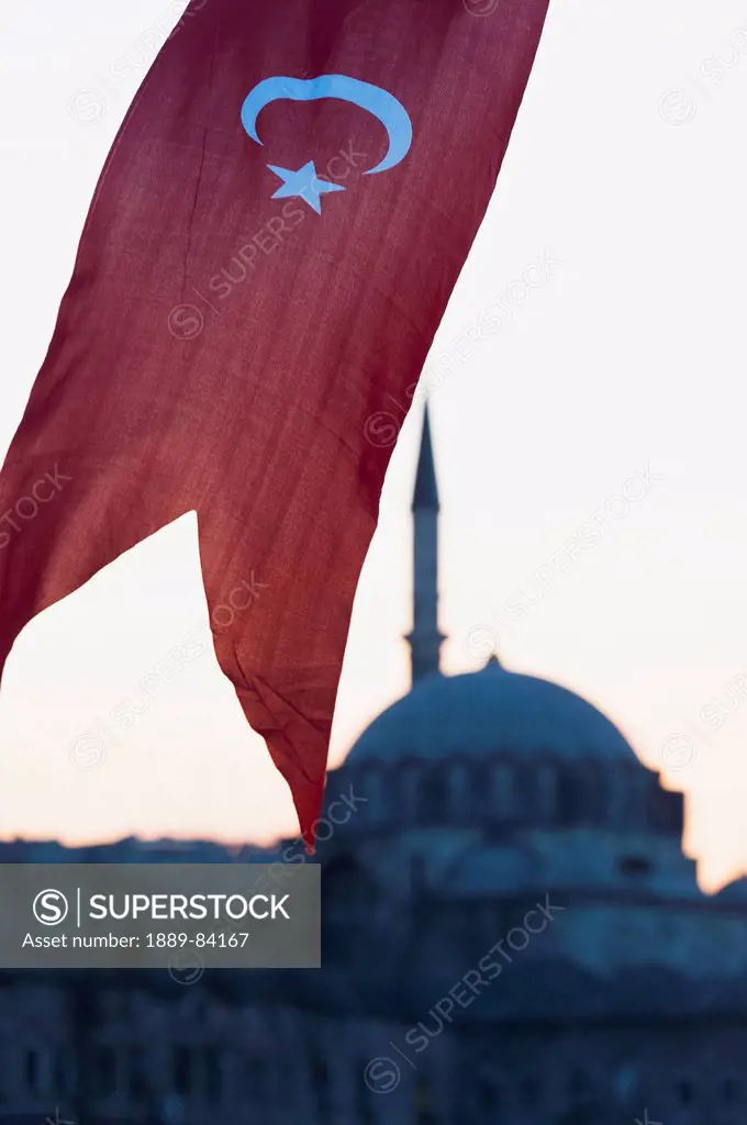 Flag Of Turkey Outside Rustem Pasha Mosque, Istanbul Turkey